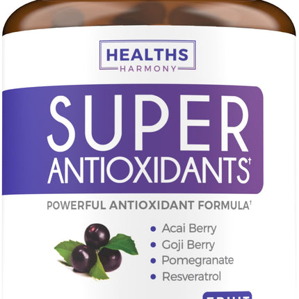 Super Antioxidants Supplement for Women & Men - High Potency Herbal & Fruit Blend with Acai, Goji, Pomegranate, Elderberry & Resveratrol for Skin Care & Immune Support - Vegan & Non-GMO - 60 Capsules