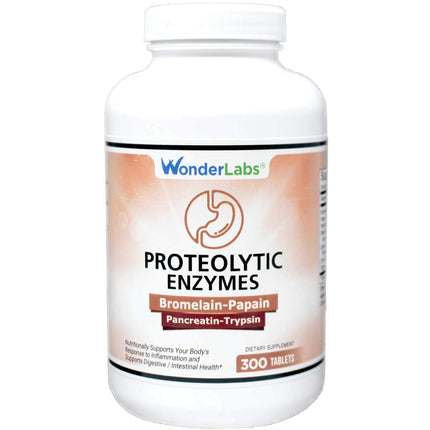 Wonder Laboratories Proteolytic Enzymes | Bromelain Papain Pancreatin Trypsin 550 mg Total with Standardized Amylase, Lipase, and Protease, 300 Tablets