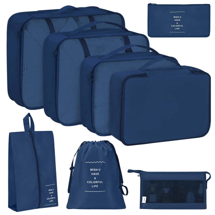 KPX 8 Set Packing Cubes for Travel, Luggage Packing Organizers Accessories Large Toiletries Bag for Clothes Shoes Cosmetics (Navy Blue)