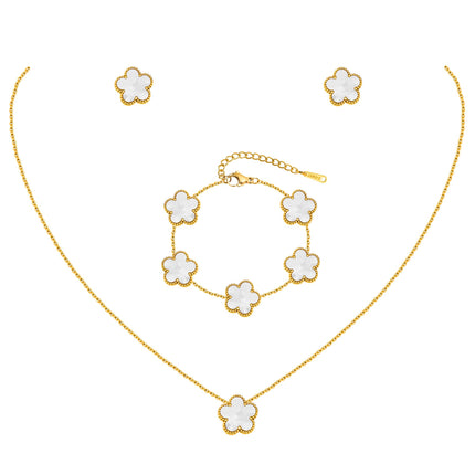 Gold Necklaces Bracelets Earring Set - 18K Gold Plated Flower Bracelet Chain,Stainless Steel Non Tarnish Floral Pendant Stud Jewelry Sets,Christmas Birthday Lucky Gift for Mom Wife Daughter Girlfriend