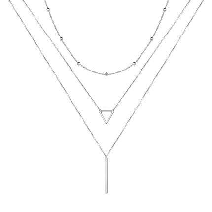 Turandoss 14K White Gold Plated Silver Layered Necklace for Women Jewelry