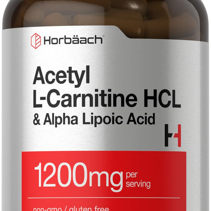 Horbäach Acetyl L Carnitine HCL & Alpha Lipoic Acid 1200mg | 120 Capsules | ALC ALA Complex | Non-GMO & Gluten Free Supplement