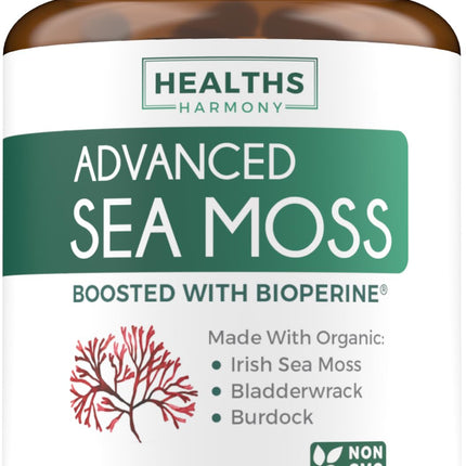 Organic Irish Sea Moss Capsules - Organic Sea Moss Capsules with Bladderwrack Burdock Root and Black Pepper Extract for Enhanced Absorption - Vegan Non-GMO & Made in The USA (2 Month Supply)
