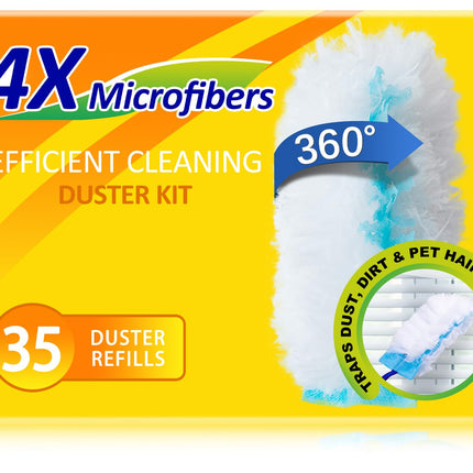 35 Duster Refills for Swiffer, Duster Refills Kit with & 2 Handle for Cleaning Home & Car, Heavy Duty Multi Surface for Office, Blinds, Ceiling Fans, Furniture