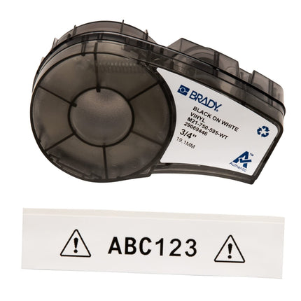 Brady Authentic (M21-750-595-WT) All-Weather Vinyl Label for Indoor/Outdoor ID, Lab and Equipment Labeling, Black on White- For M210, M210-LAB, M211, BMP21-PLUS and BMP21-LAB Printers, .75" W 21' L