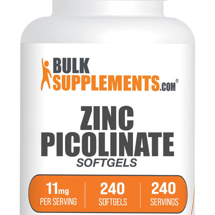 BulkSupplements.com Zinc Picolinate Softgels - Zinc 11mg, for Immune Support, Gluten Free - 1 Softgel per Serving, 240 Count (Pack of 1)