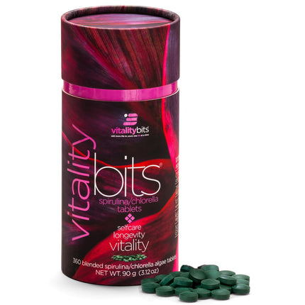 VITALITYbits - Organic Blended Spirulina & Chlorella Tablets - Algae Superfood - Energy, Self Care, Beauty - Replace Greens, Supplements, Protein, Snacks - Vegan, Keto, Gluten Free - 360 Tablets
