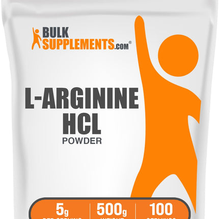 BulkSupplements.com L-Arginine HCl Powder - Nitric Oxide Supplement, Arginine Powder - Unflavored & Gluten Free, 5g per Serving, 500g (1.1 lbs) (Pack of 1)