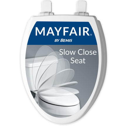 Mayfair Cassel slow close toilet seat, easy clean non-slip premium wood seat, install, made in USA, elongated, white