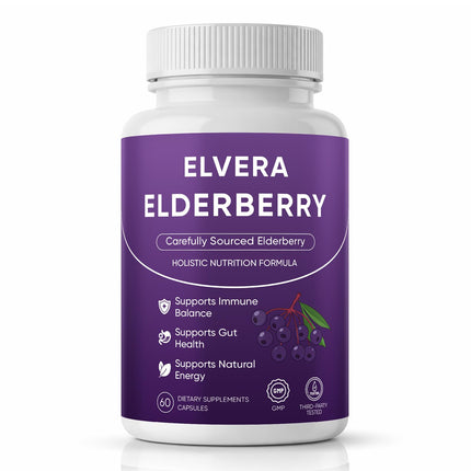 Awjsde Elvera Elderberry, Elvera Gut Support Complex with Zinc & Vitamin C, Organic Black Elderberry Soft Capsules for Immune Support, Boost Energy, Digestive and Gut Healthy, 60 Capsules (1)