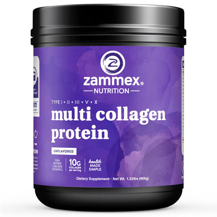 Zammex Multi Collagen Protein Powder, 5 Types of Hydrolyzed Collagen Peptides, Premium Grass-Fed Beef, Chicken, Wild Fish, Eggshell, Keto & Paleo Friendly, 60 Servings, Unflavored