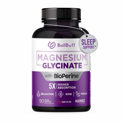 Pure Magnesium Glycinate 400mg - 5X Higher Absorption - Support Stress Relief, Sleep, Bone Health - 100% Chelated - Pure Magnesium Supplement for Women and Men- 90 Veggie Capsules