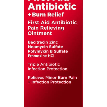 Amazon Basic Care First Aid Antibiotic + Burn Relief, Maximum Strength Triple Antibiotic Ointment for Minor Cuts, Scrapes, Infection Protection, 1 Ounce (Pack of 6)