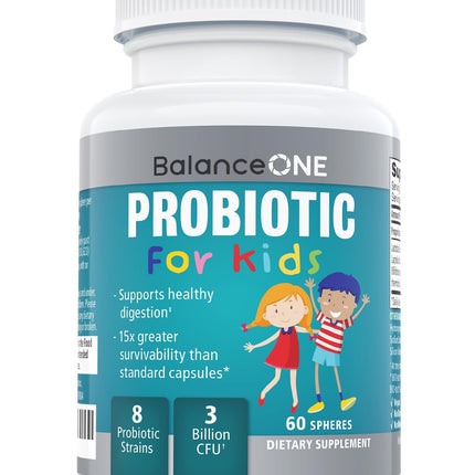 Balance ONE Probiotic for Kids & Teens Ages 4+ – Up to 15x Better Survivability – 3 Billion CFU, 8 Strains – Time-Release Kids Probiotic Pearls, Sugar Free, Easy to Swallow, 2 Month Supply