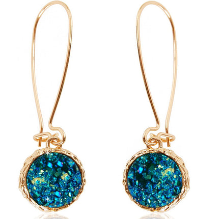 Teal Earrings for Women - Gold Tone Faux Druzy Boho Dangle Drop