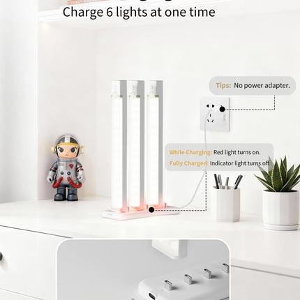 Rihvy 6-Pack 8-Inch Under Cabinet Lighting with Charging Station Rechargeable Motion Sensor Light Indoor 3 Color Dimmable Closet Light USB LED Magnetic Wireless Under Counter Lights for Kitchen Stair