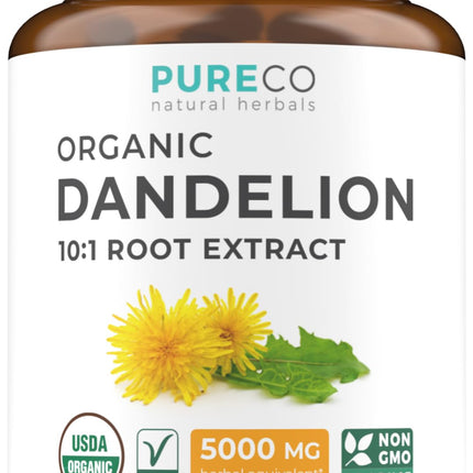 USDA Organic Dandelion Root Extract - High Potency 10:1 Dandelion Root Supplement with 5000mg Herbal Equivalent Strength for Liver Cleanse Detox & Repair Support - Vegan & Non-GMO (2 Month Supply)