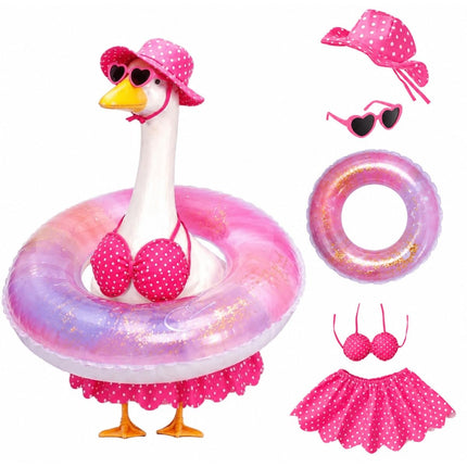 Shilkare Bikini Porch Goose Outfits,Porch Goose Summer Outfits Swimsuit with Hat Sunglasses & Swim Ring,Fit 23'' Lawn Goose Statue for Summer Outdoor Garden Lawn Yard Decor (Swimsuit-Pink)