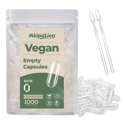 MéipaLien HPMC Empty Capsules Size 0-1000 Clear Count Pill Capsules Empty - Plant-Based Cellulose | Vegetarian, Halal, Non-GMO | for DIY Supplement & Herbal Filling