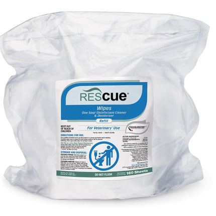 REScue One-Step Disinfectant Cleaner & Deodorizer Wipes for Vet Use – Cleaner for Kennels, Litter Boxes, Vet Offices, Pet Grooming Surfaces – Extra Large Wipes, 160-Count Bucket Refill (1 Pack)