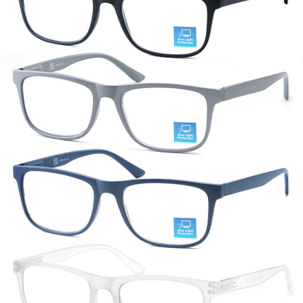 OLOMEE Blue Light Blocking Reading Glasses Mens Large Wide Oversized Square Computer Readers Glasses +1.75 for Men with Big Head/Large Face 4 Pack