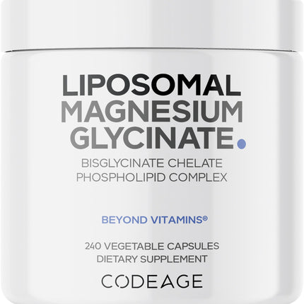 Codeage Liposomal Magnesium Glycinate Supplement, 2-Month Supply, Bisglycinate Magnesium Chelate, Chelated Magnesium Mineral Pills, BioPerine Black Pepper Vitamins Capsules, Non-GMO Vegan, 240 ct