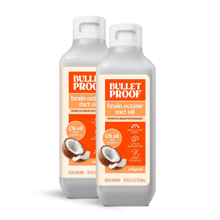 Bulletproof Brain Octane C8 MCT Oil, 16 oz (Pack of 2) – 100% Pure Coconut Oil, Triple-Distilled Keto Energy Supplement for Coffee & Smoothies, Unflavored, No Additives or Fillers, Non-GMO