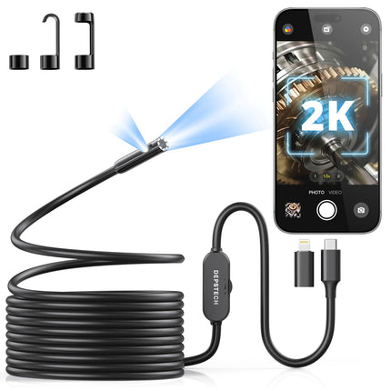 DEPSTECH 2K Endoscope Camera with Light, Dual Lens 2560P Phone Borescope