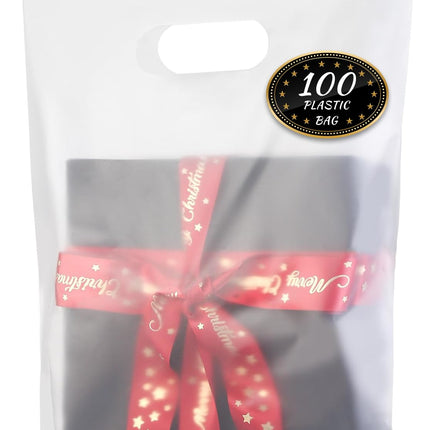 100 Pack Clear Plastic Bags, 9"x12" Merchandise Bags With Die Cut Handles