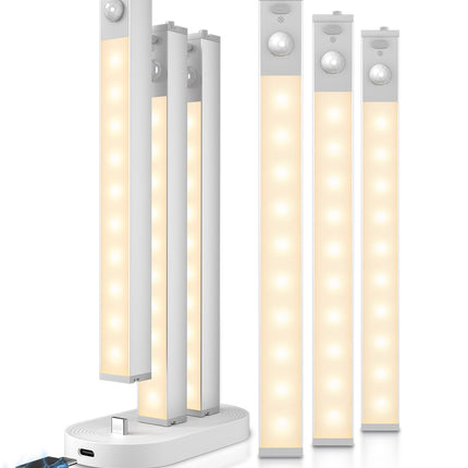 GOODEA 6 Pack Led Under Cabinet Lights Wireless with Charging Station, 7’’ Rechargeable Motion Sensor Light Indoor, Dimmable Closet Lights for Cabinets, Bookshelf, Stair, Hallway Warm White