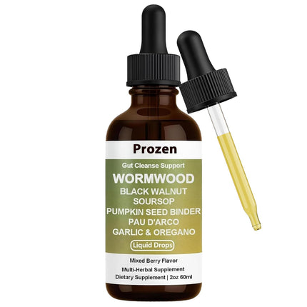 ipxkwll Prozen Wormwood Gut Cleanse Liquid Drops, Black Walnut Wormwood Clove Liquid Extract with Soursop & Oregano Oil - Supports Digestive Health, Energy Boost - 2 Fl Oz (1)