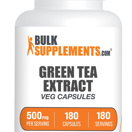 BulkSupplements.com Green Tea Extract Capsules - Green Tea Supplement, Green Tea Extract 500mg, Green Tea Pills - Vegan & Gluten Free, 1 Capsule per Serving, 180 Veg Capsules (Pack of 1)