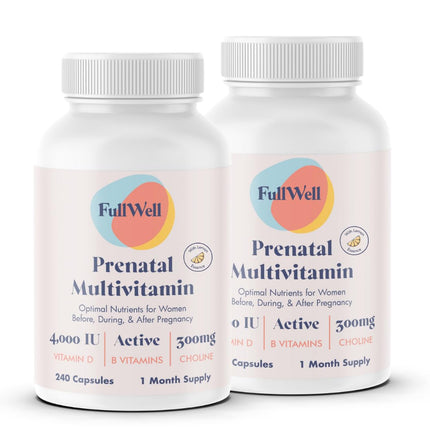 FullWell Women's Prenatal Multivitamin with Lemon Essence - Healthy Pregnancy Support - Contains Choline & Folate - Supports Fetal Growth & Brain Development - 240 Count (60 Servings, 2 Pk)