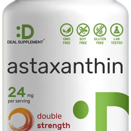 DEAL SUPPLEMENT Astaxanthin 24mg Per Serving (12mg Per Cap), 120 Softgels – Double Strength Microalgae – Antioxidant Supplements for Skin, Eyes, Joints & Immune Support – Non-GMO