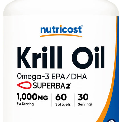 Nutricost Krill Oil 1000mg, 60 Softgels - Omega-3 EPA-DHA Krill Oil Supplement, with Superbakrill