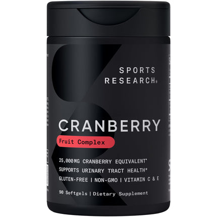 Sports Research® Cranberry Fruit Complex Supplement - Softgels for Urinary Tract Health Support - Made with Pacran®­ & Vitamins C & E - Non-GMO & Gluten Free - 90 Count