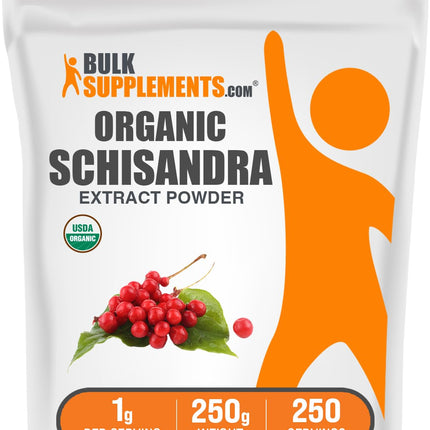 BulkSupplements.com Organic Schisandra Extract Powder - Schisandra Supplement, from Schisandra Berries, Herbal Supplement - Gluten Free - 1g per Serving, 250g (8.8 oz) (Pack of 1)