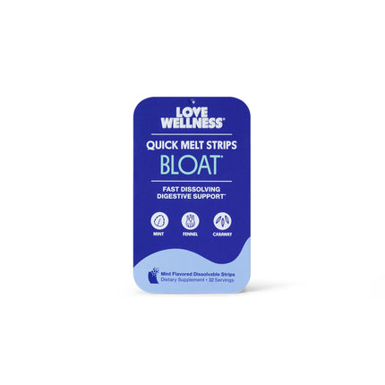 Love Wellness Bloat* Quick Melt Strips - Fast-Dissolving Digestive Support with Mint, Fennel, and Caraway - Helps Ease Occasional Bloating* - No Water Needed - Vegan and Sugar Free - 32 Strips