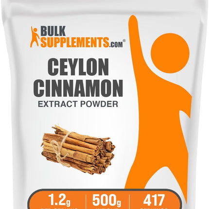 BulkSupplements.com Cinnamon Bark Extract Powder - Ceylon Cinnamon Supplement, Herbal Supplement - Vegan & Gluten Free, 1.2g per Serving, 500g (1.1 lbs) (Pack of 1)