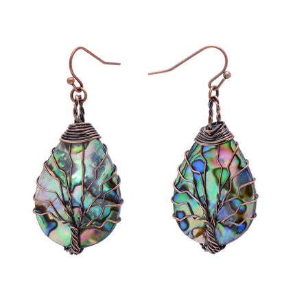 Bronze Copper Wire Abalone Shell Dangle Earrings for Women