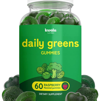 Kwala Nutrition Super Greens Gummies - with Moringa, Spirulina & Chlorella - Made in USA - 60 Gummies - 30 Day Supply
