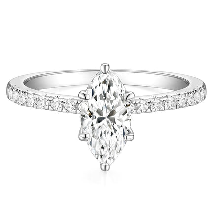 TIGRADE 2CT Engagement Ring for Women Marquise Cut Cubic Zirconia Wedding Band CZ Promise Anniversary Ring Size 3-12, Silver, Size 6.5
