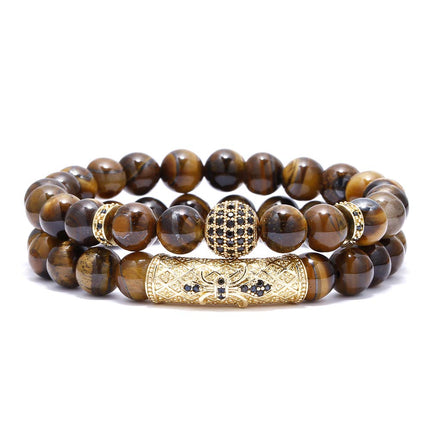 BOMAIL 8mm Tiger Eye Stone Beads Bracelet