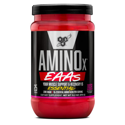 BSN Amino X EAAs, Muscle Recovery & Endurance, 10g Essential Amino Acids, 5g BCAAs, Zero Sugar, Caffeine Free, Watermelon Splash, 13.2oz, 25 Servings
