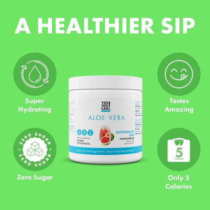 Yes You Can! Organic Aloe Vera Powder Drink Mix - Hydration Booster Infused with Pure Aloe Juice - Delicious Flavors - Made in USA - Antioxidant Rich - Watermelon Lime - 40 Servings (Pack of 2)