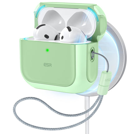 ESR for AirPods 4 Case, Compatible with AirPods 4th Generation Case (2024) (USB-C), Compatible with MagSafe, Drop Protection Cover with Lanyard, Magnetic Lid Lock, Orbit Hybrid Series, Light Green