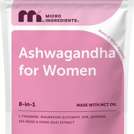 Micro Ingredients Ashwagandha for Women 600 mg Per Serving, 240 Softgels | 8-in-1 Ashwagandha Supplement with Magnesium Glycinate, L-Theanine, Sea Moss | Made with MCT Oil | Non-GMO, Gluten Free