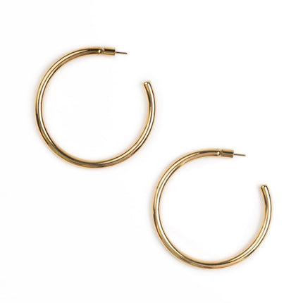 BESTOW Designer Gold and Silver Hoop Earrings for Women: 18K Gold Plated, Hypoallergenic, Waterproof, Non-Tarnish in 3 Sizes: 1 in, 2 in, 2.75 in [Gold, 2 in]