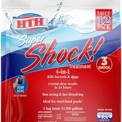 HTH 52026 Super Shock Treatment Swimming Pool Chlorine Cleaner, 1 lb (Pack of 12)
