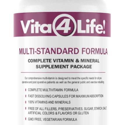 Vita4Life!® Multi-Standard Formula • Complete Vitamin & Mineral Complex • 360-Capsules • Fast-Dissolve Veggie Caps • No Fillers, GMO, Gluten, Dairy • 50+ Nutrients (A-Zinc)